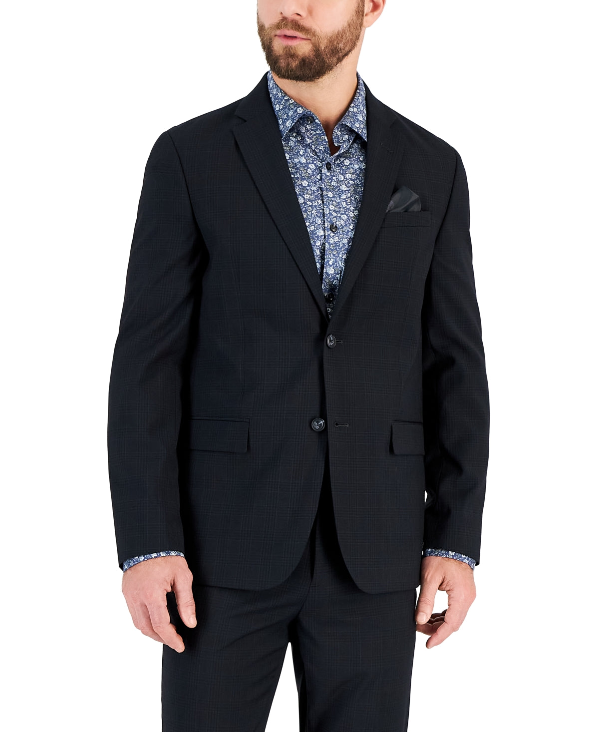 Vince Camuto Men's Slim-Fit Spandex Super-Stretch Suit Jacket 42 L Navy Plaid