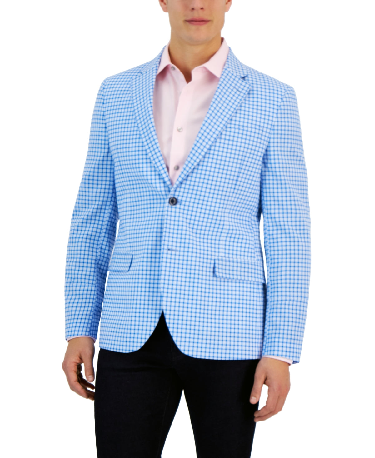 Nautica Men's Modern Fit Light Blue Plaid Suit Jacket 40R