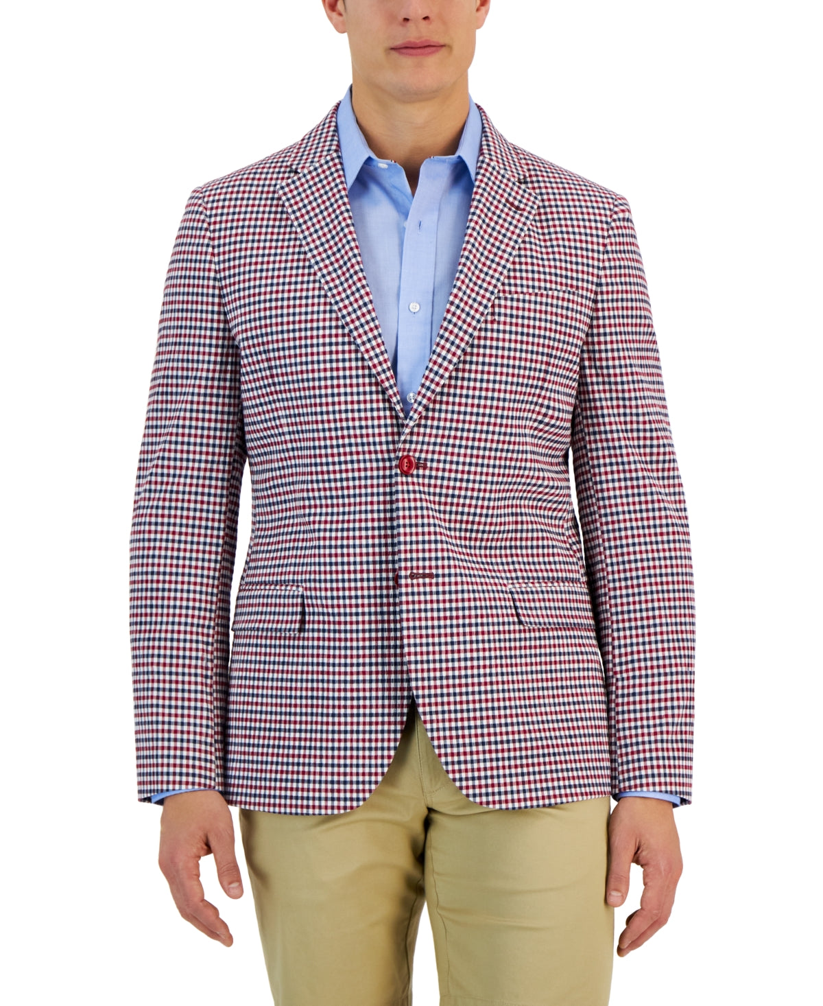 Nautica Men's Modern Fit Seersucker Sport Coat Blazer Red Check 36S