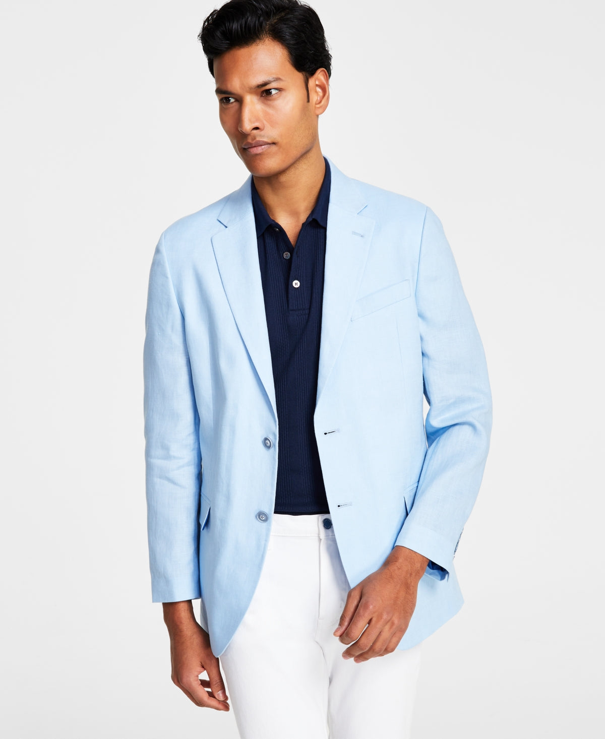 Nautica Mens Modern fit Sport Coat Blazer 40 R Blue Solid Stretch Linen