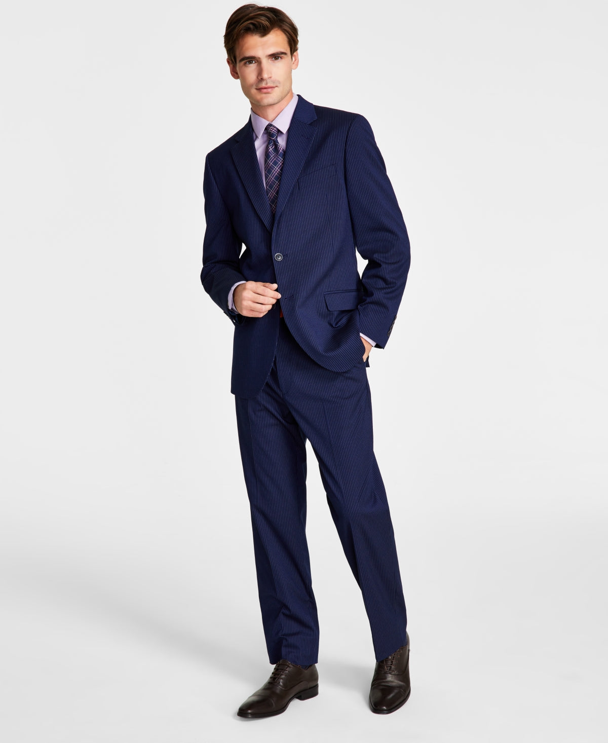 Nautica Men's Modern Fit Bi Stretch Suit 42R / 36 x 32 Navy Blue Striped