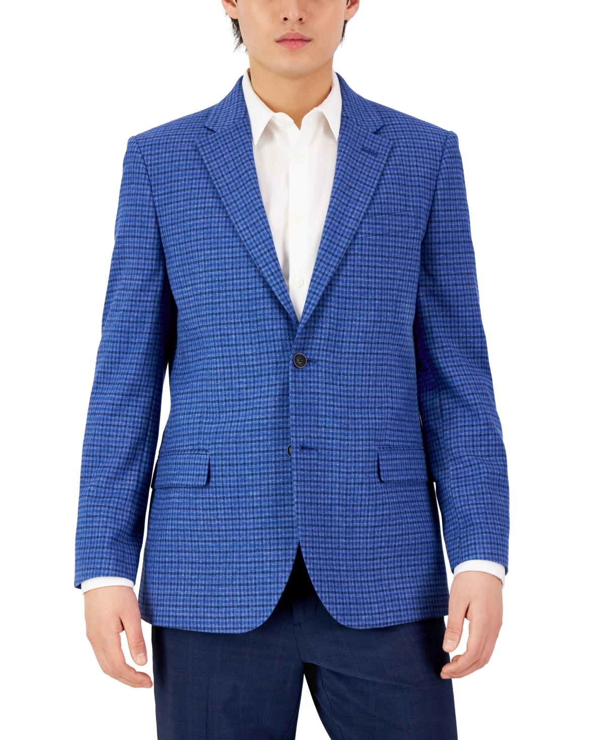 Nautica Men's Modern-Fit Plaid Sport Coat Blue Check 38R