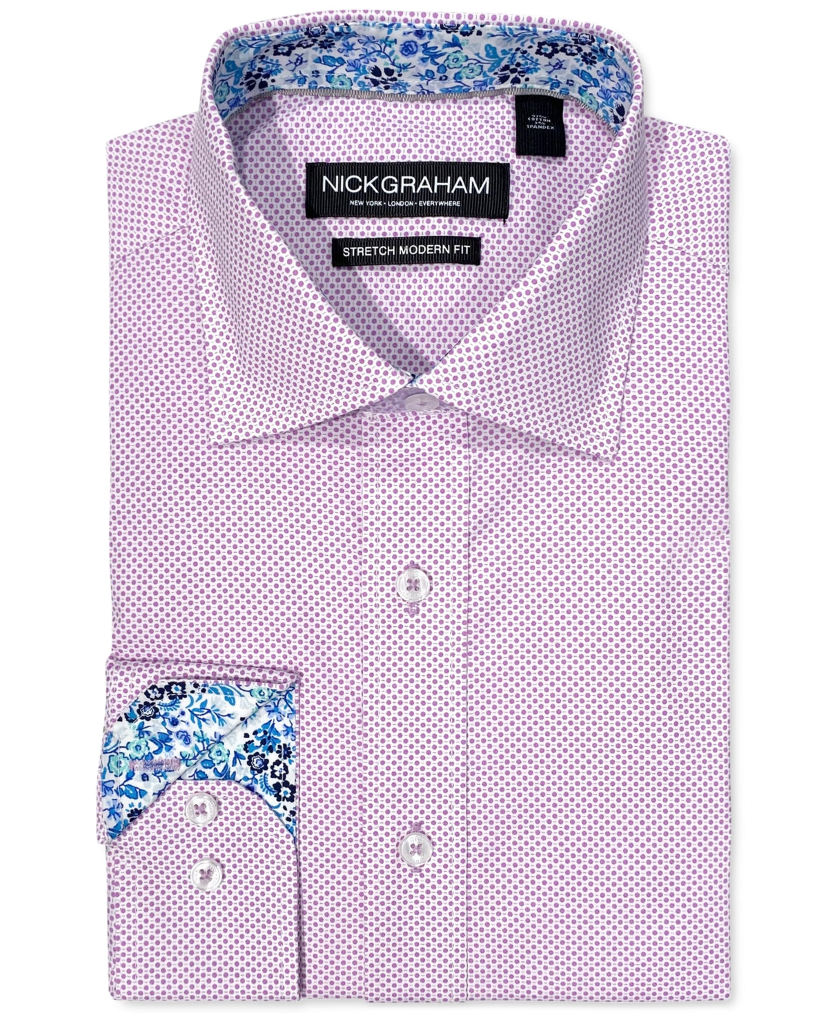 Nick Graham Mens Modern Fit Dot Print Button Down Dress Shirt Pink 16 16.5 32 33