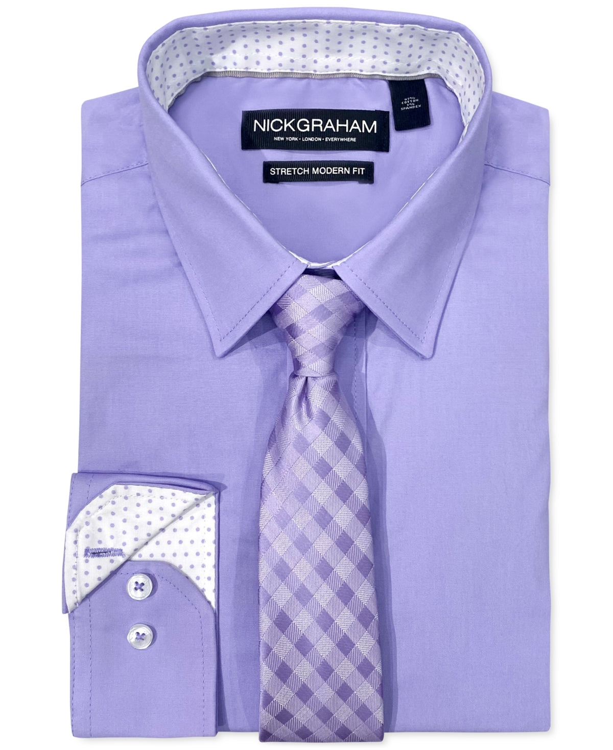 Nick Graham Men's Modern Fit Dress Shirt Tonal Plaid Tie Purple 17 17.5 34 35