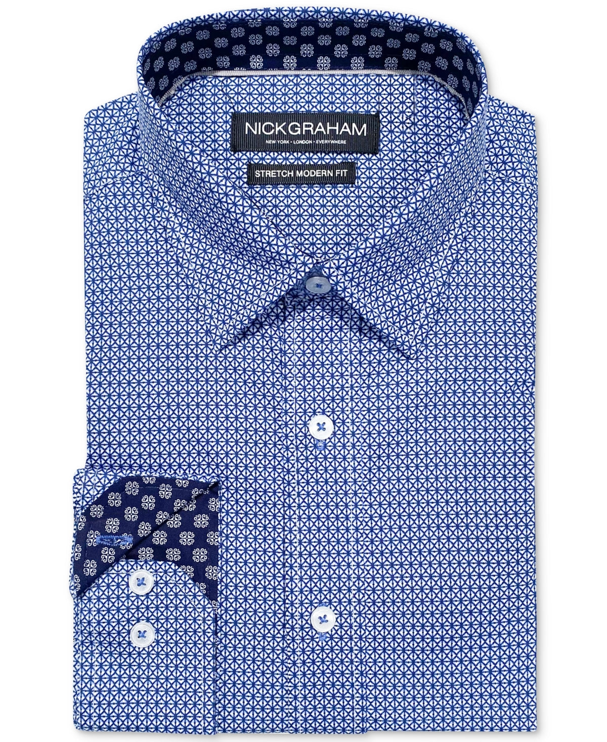 Nick Graham Mens Modern Fit Performance Button Down Shirt Blue 14.5 15  32 33