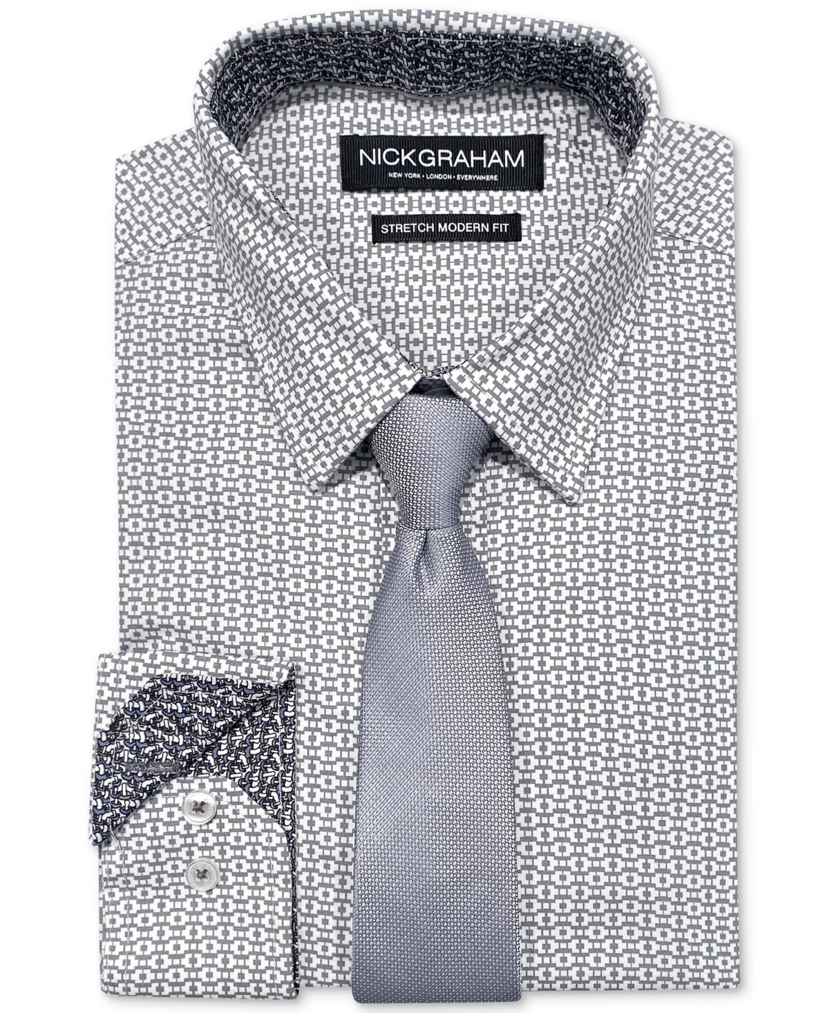 Nick Graham Men's Slim Fit Performance Button Down Shirt Tie Grey 15.5 32 33