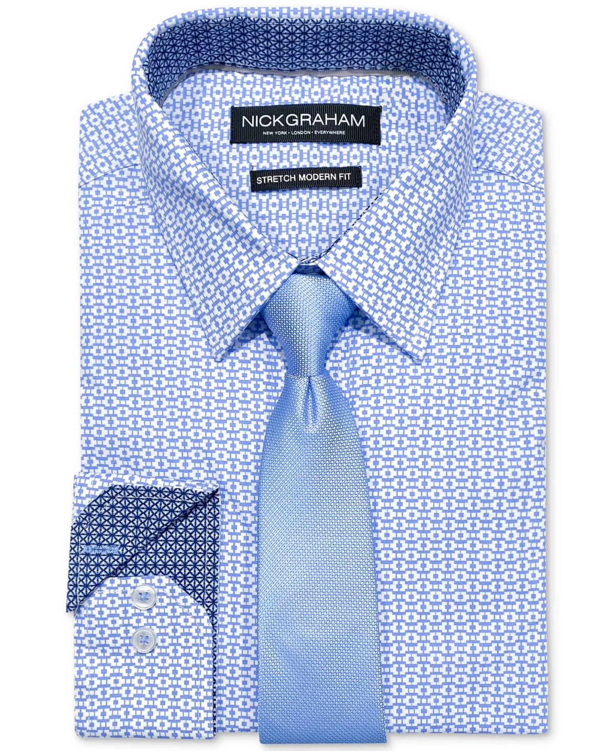 Nick Graham Men's Slim Fit Performance Button Down Shirt Tie Blue 17 17.5 34 35