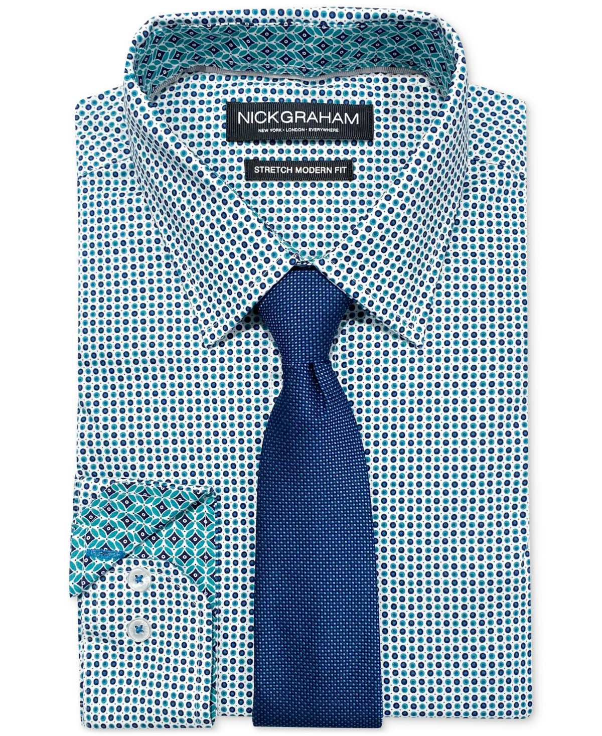 Nick Graham Men's Slim Fit Button Down Shirt Tie Set Green 16 16.5 34 35