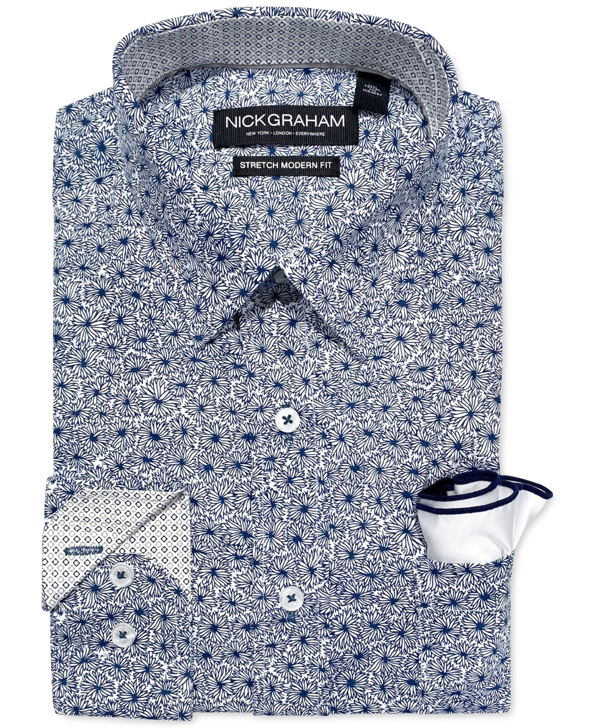 Nick Graham Mens Modern Fit Floral Button Down Dress Shirt Navy 16 16. 34 35