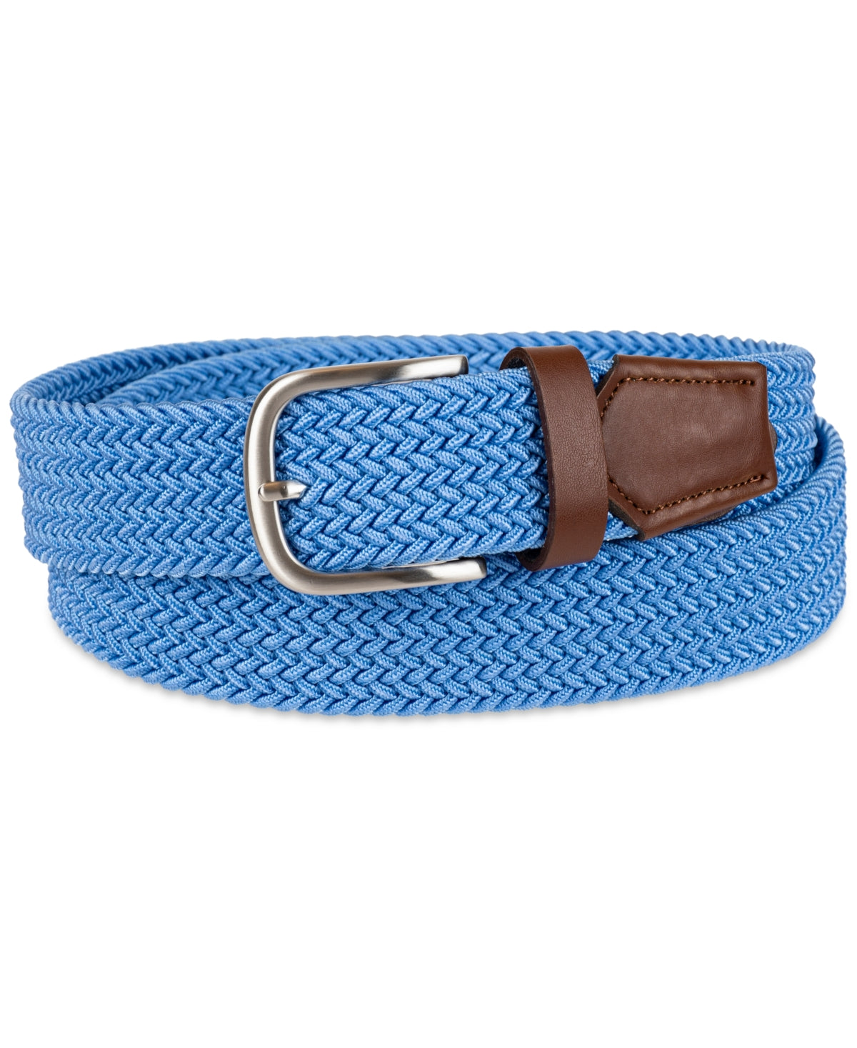 Club Room Mens Comfort Braided Belt Faux Leather Trim Small Periwinkle Blue
