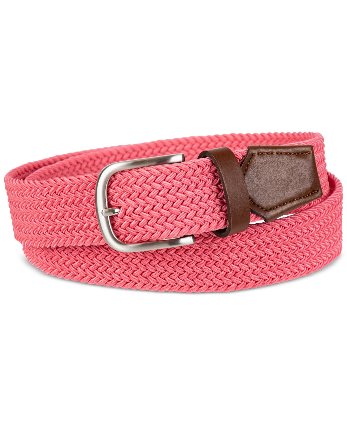 Club Room Men's Stretch Comfort Braided Belt Faux Leather Trim Pink Small Medium