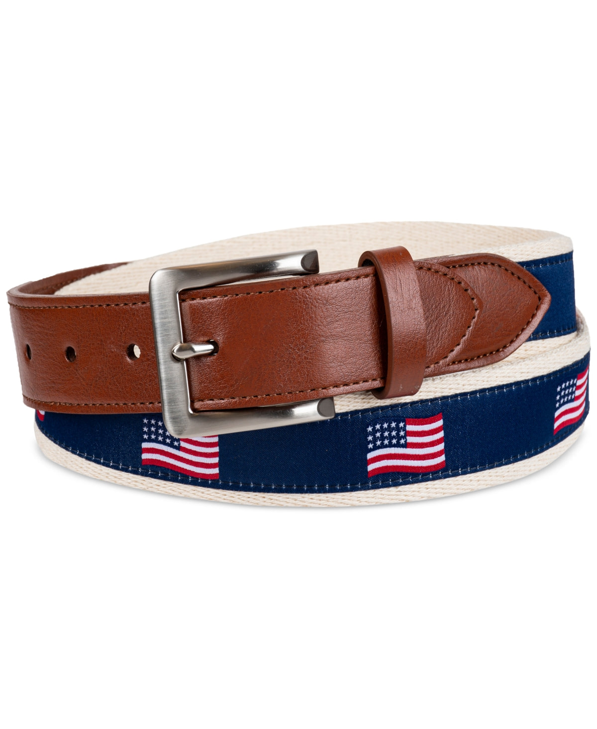 Club Room Men's American Flag Belt Tan Navy Small 30 32