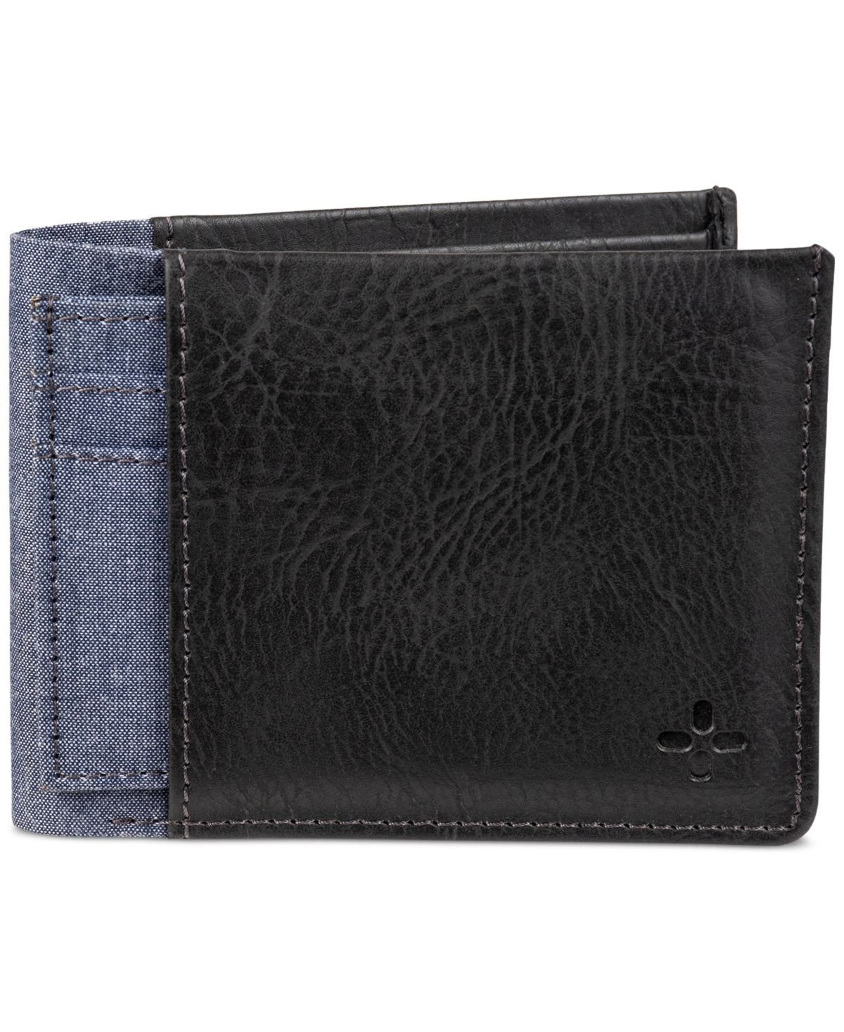 Sun Stone Men's Mixed Media Slim Fold Wallet Card Case Black