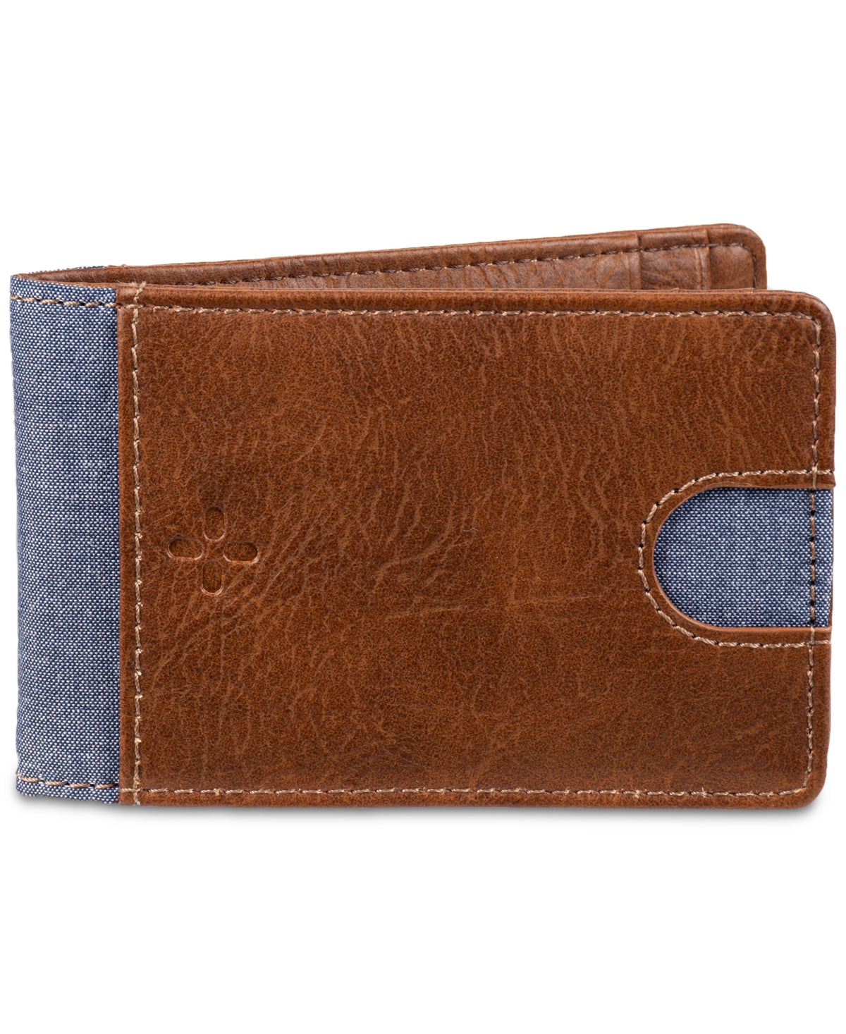 Sun Stone Men's Mixed Media Money Clip Front Pocket Wallet Tan