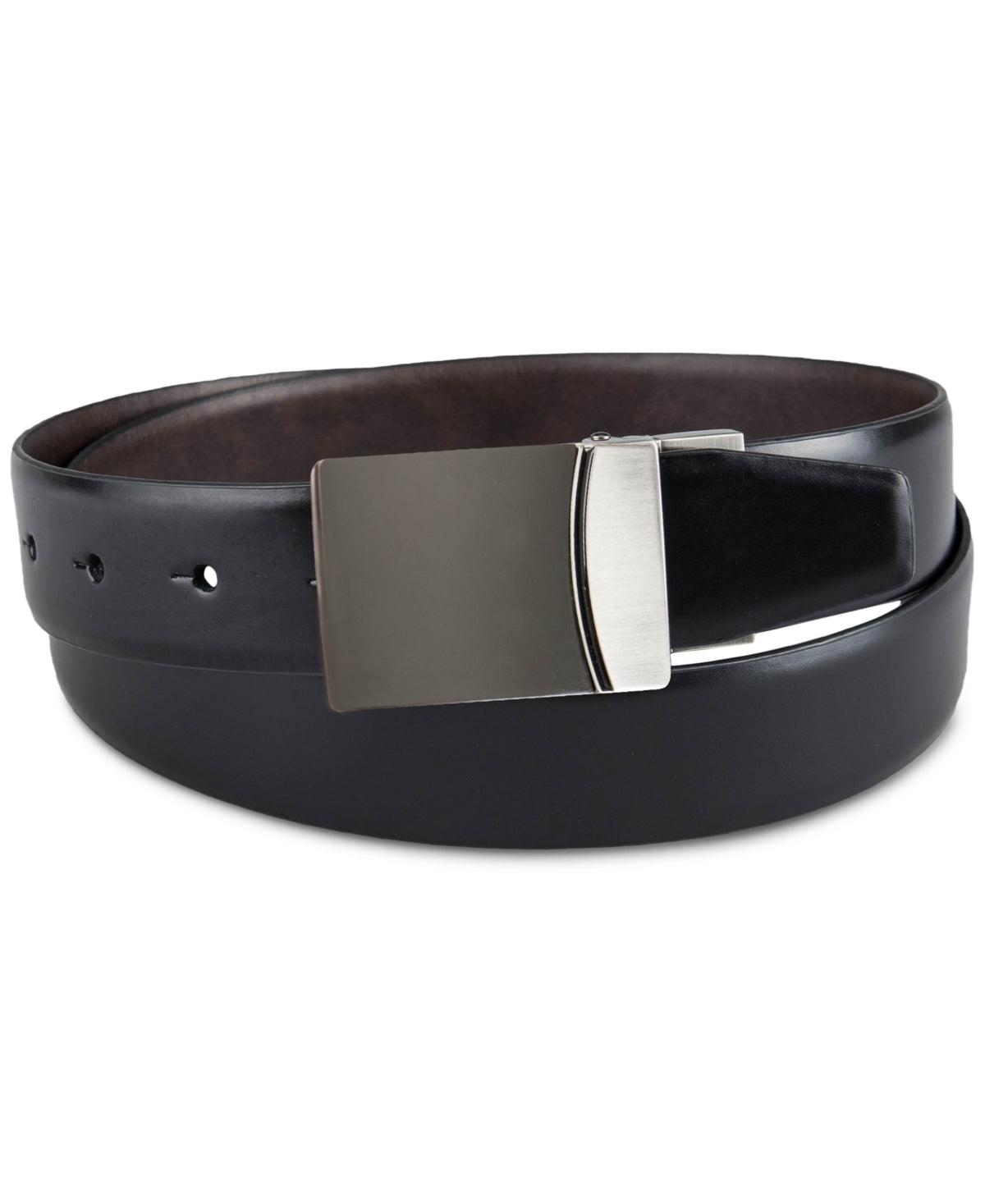 Alfani Men's Reversible Two Way Plaque Belt Black Brown Small 30 to 32