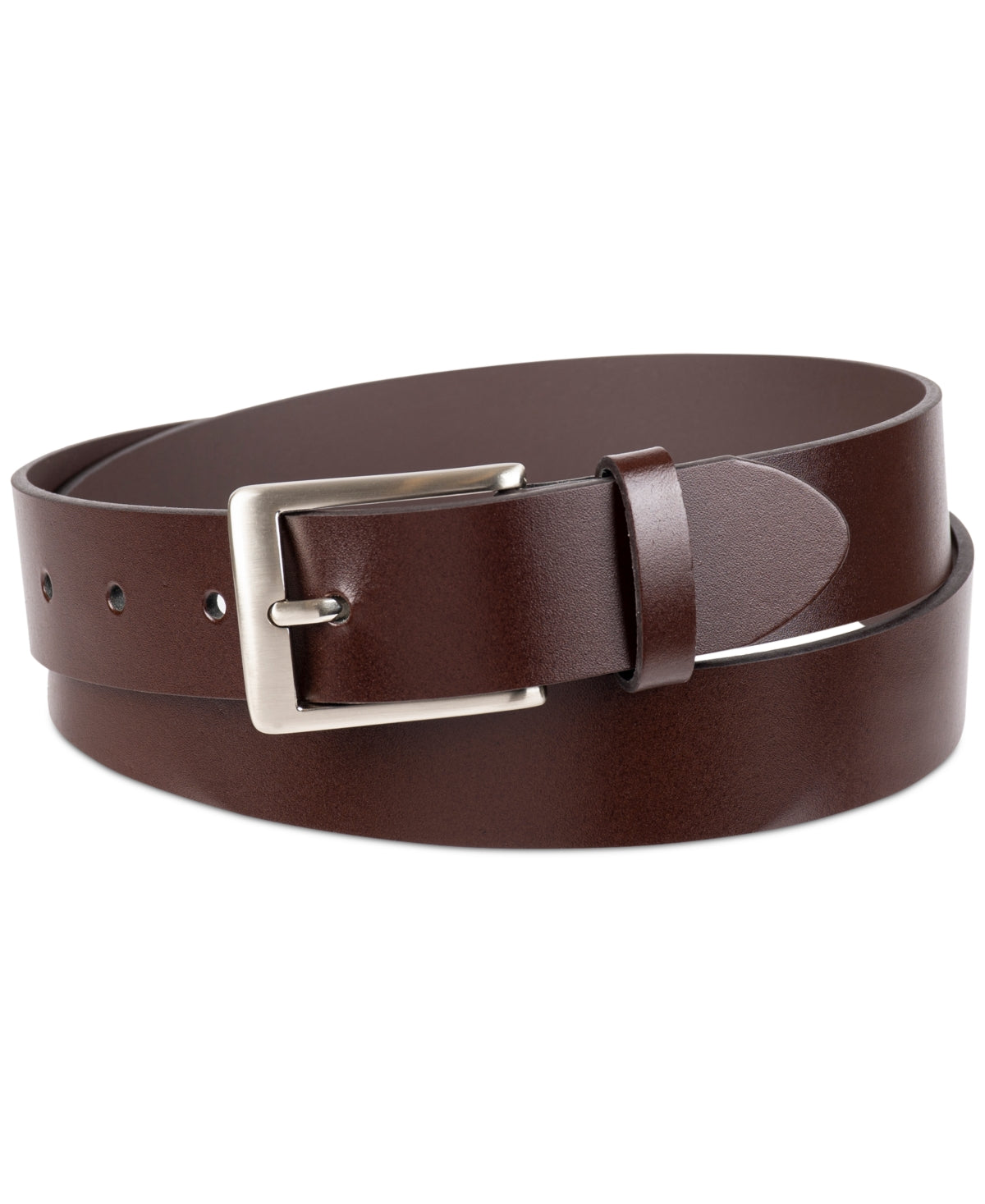 Club Room Men's Square Buckle Cut Edge Leather Belt Brown Medium 34 to 36