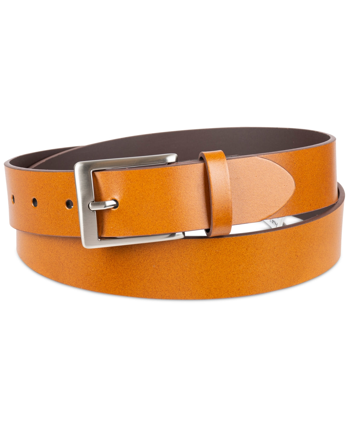 Club Room Men's Square Buckle Cut Edge Leather Belt Tan Small 30 to 32