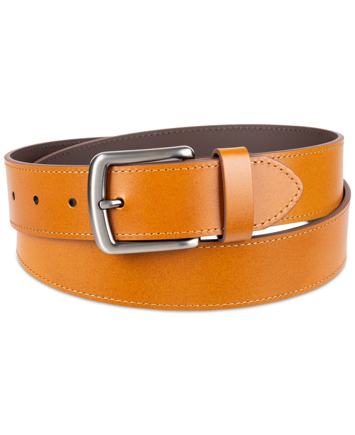 Club Room Men's Square Buckle Cut Edge Leather Belt Tan Large 38 to 40