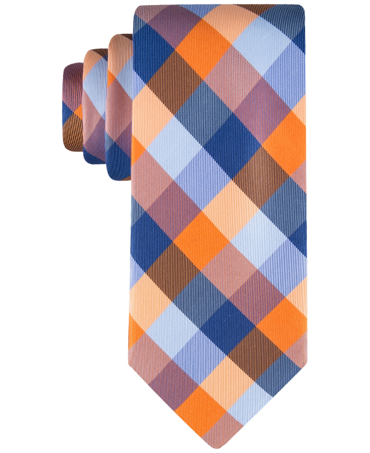Tommy Hilfiger Mens Regular fit Tie Necktie One Size Orange Blue Buffalo Plaid