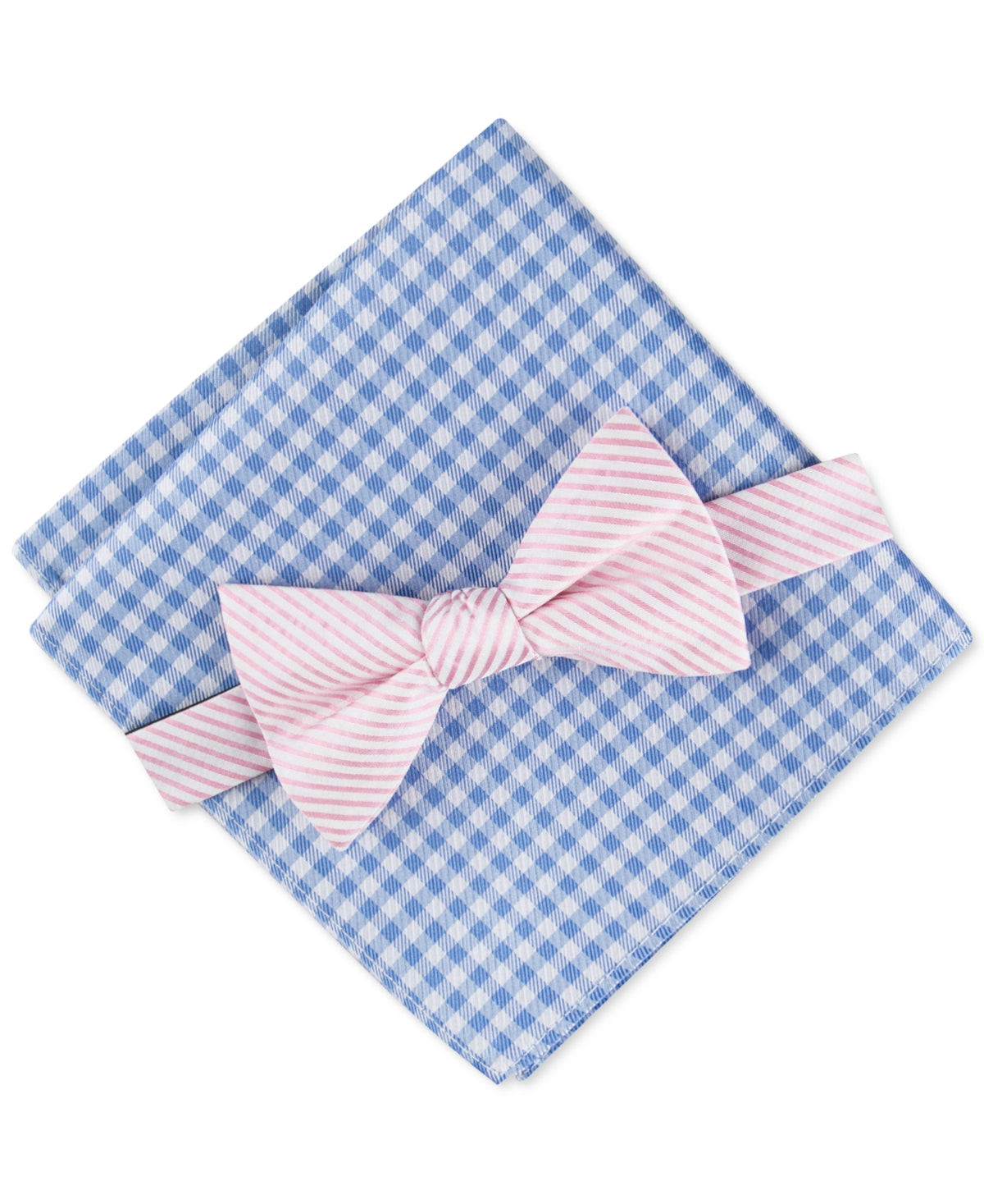 Tommy Hilfiger Men's Seersucker Bow Tie Necktie Gingham Pocket Square Set