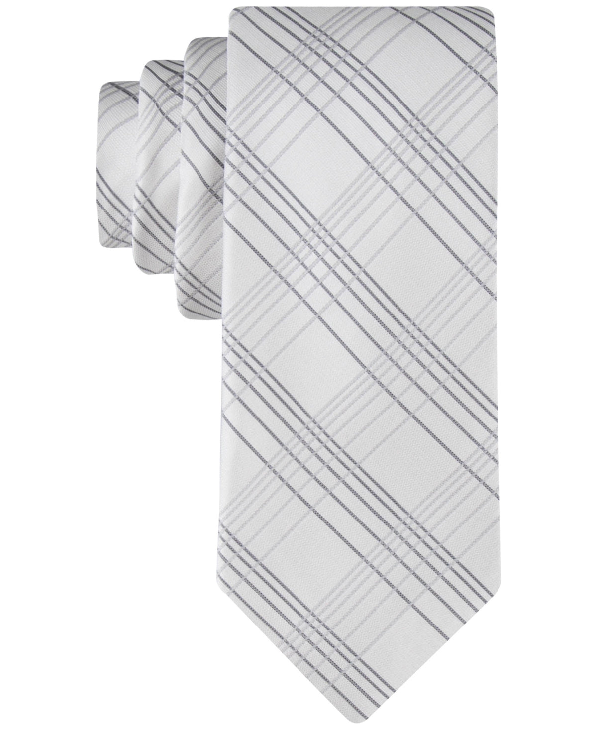 Calvin Klein Men's Tonal Linear Grid Tie Silver Grey Necktie