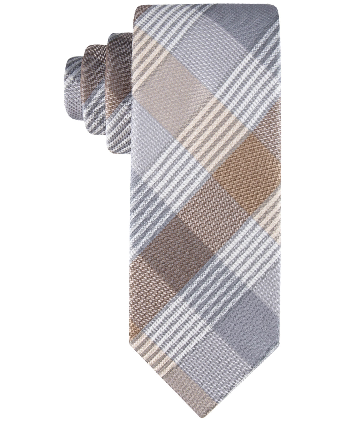 Calvin Klein Mens Regular fit Tie Necktie One Size Beige Plaid