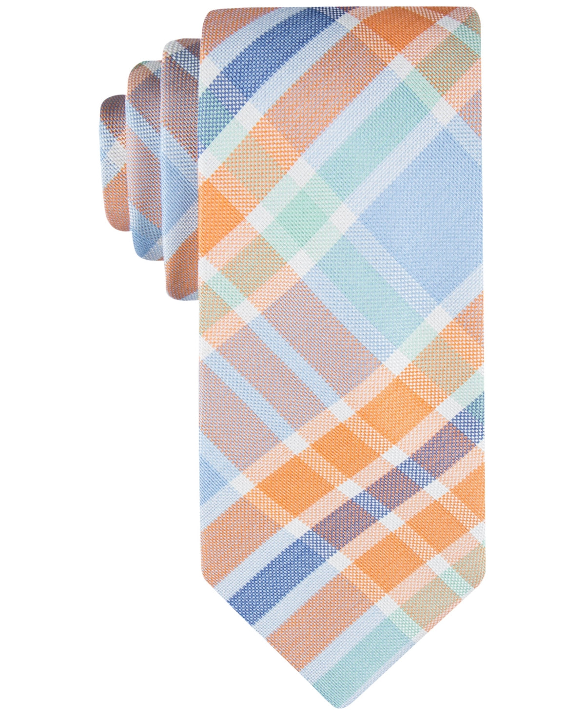 Tommy Hilfiger Men's Festive Plaid Tie Orange Blue Combo Necktie