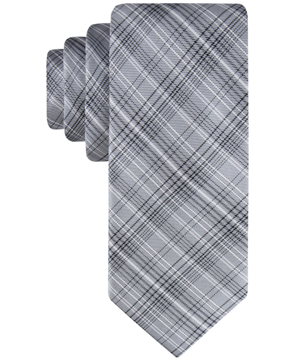 Calvin Klein Men's Fine Wire Plaid Tie Grey Necktie