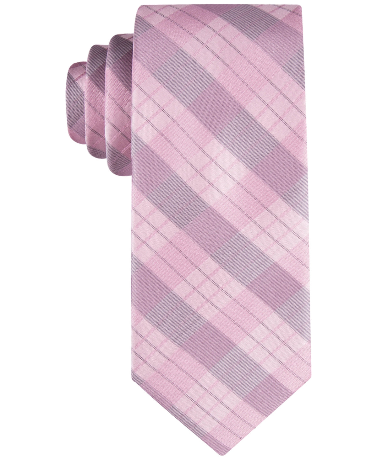 Calvin Klein Men's Tonal Striated Plaid Tie Pink Necktie
