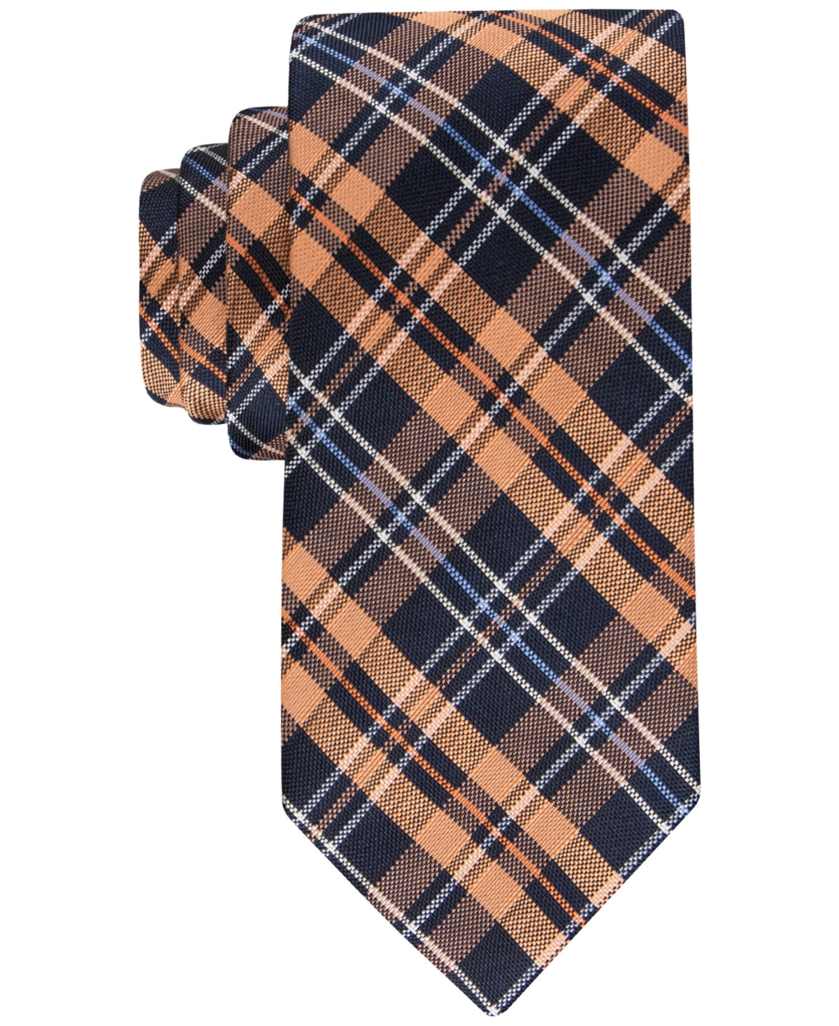Tommy Hilfiger Men's Classic Plaid Tie Orange Blue Necktie