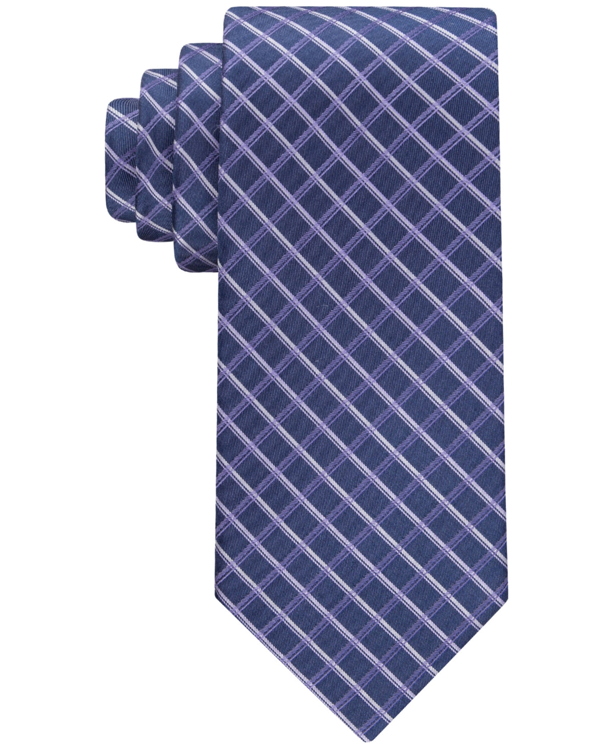 Calvin Klein Mens Navy Purple Grid Tie OS