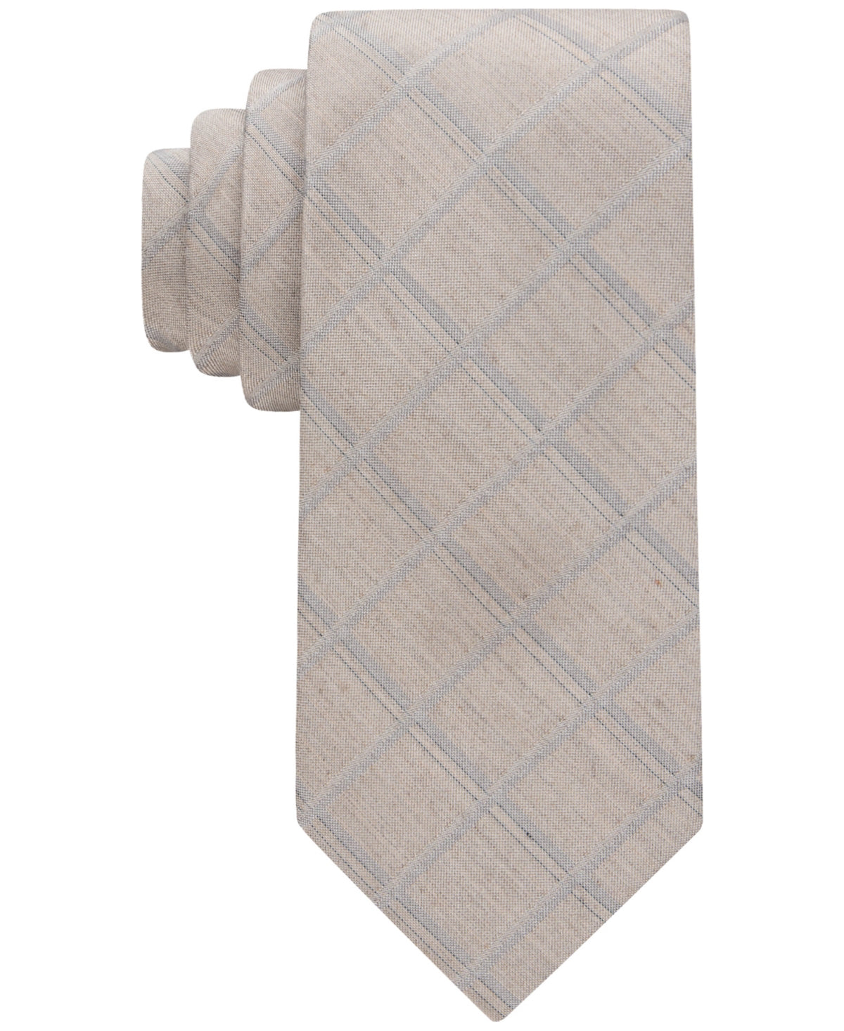 Calvin Klein Men's Heather Windowpane Grid Tie Taupe Beige Grey Necktie