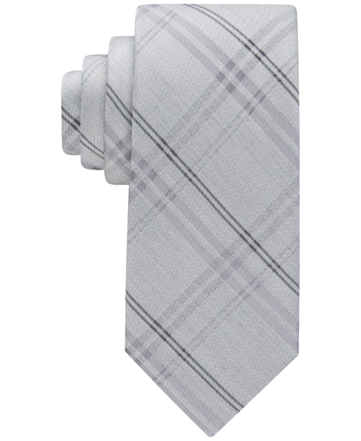 Calvin Klein Mens Necktie Heather Plaid Tie Silver