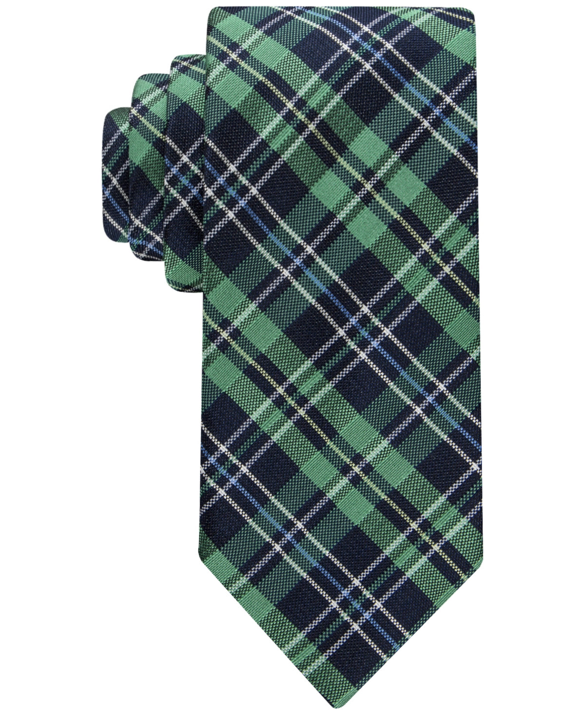 Tommy Hilfiger Mens Classic Navy Blue Green Plaid Tie