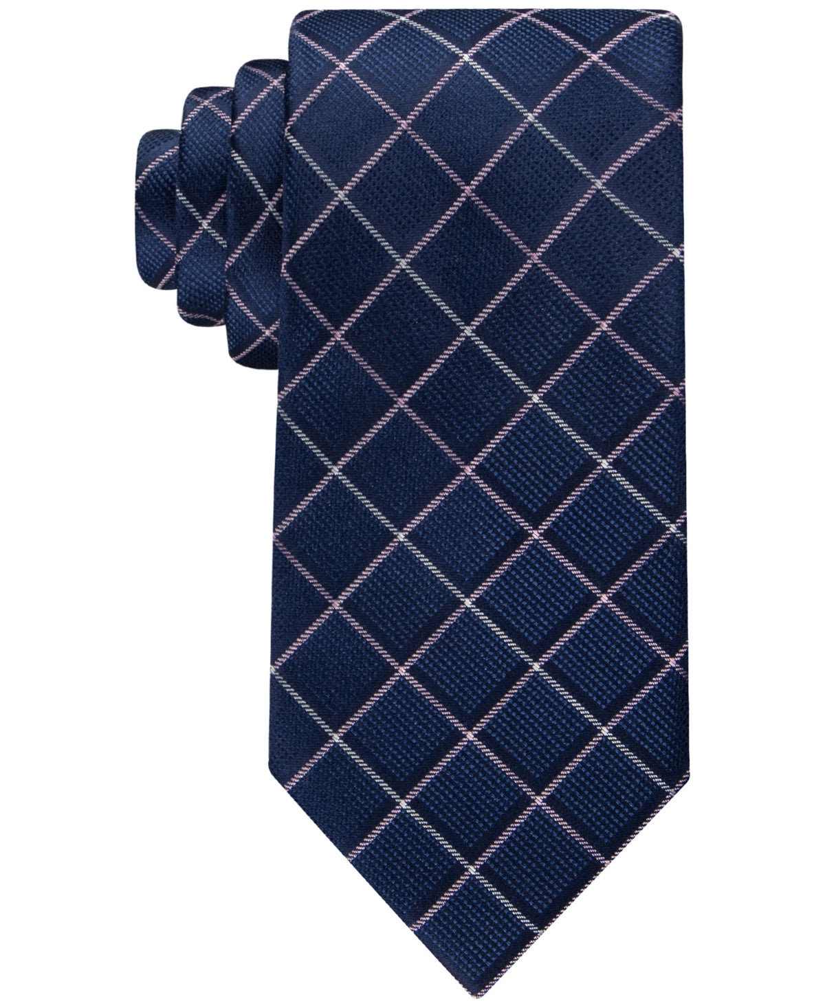 Tommy Hilfiger Mens Classic Shadow Grid Tie Navy Blue Necktie