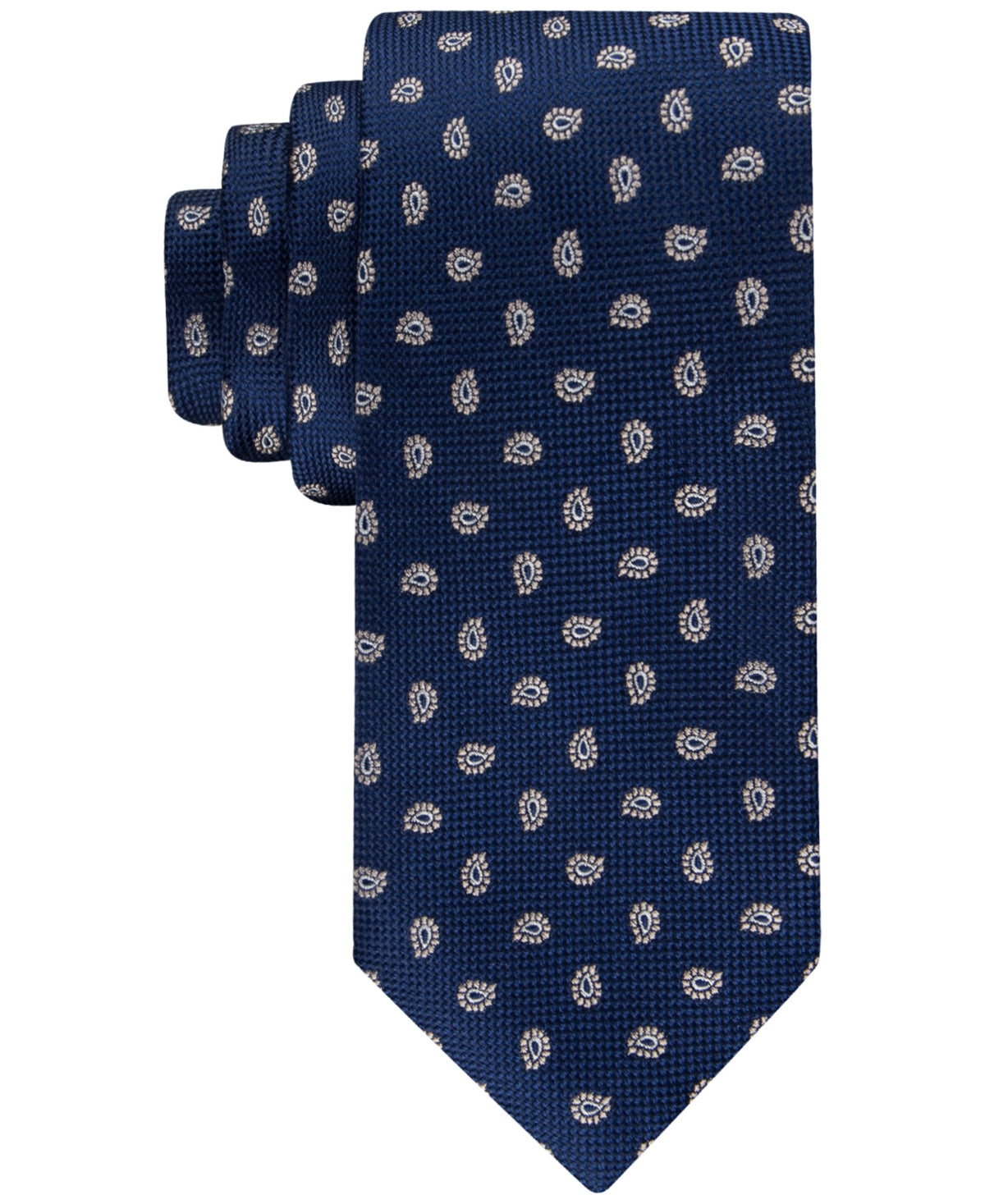 Tommy Hilfiger Men's Classic Paisley Pine Oxford Tie Beige Blue Necktie