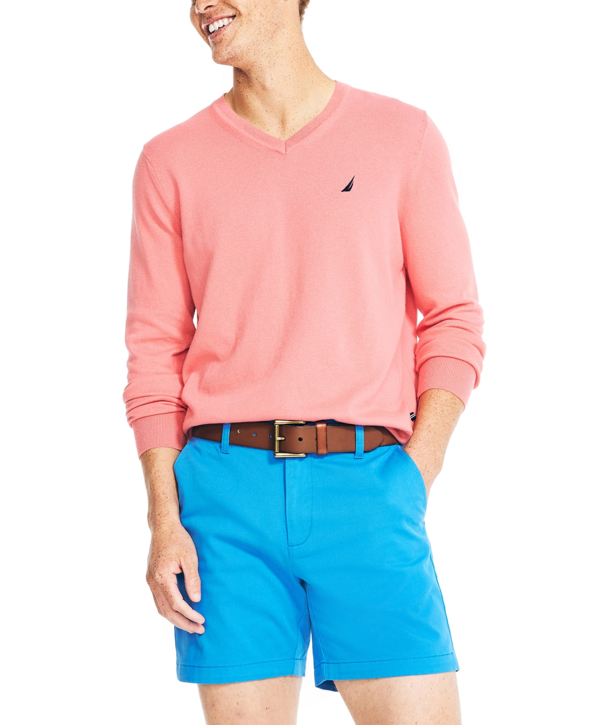 Nautica Mens Lightweight Jersey V Neck Sweater Pink 3XL