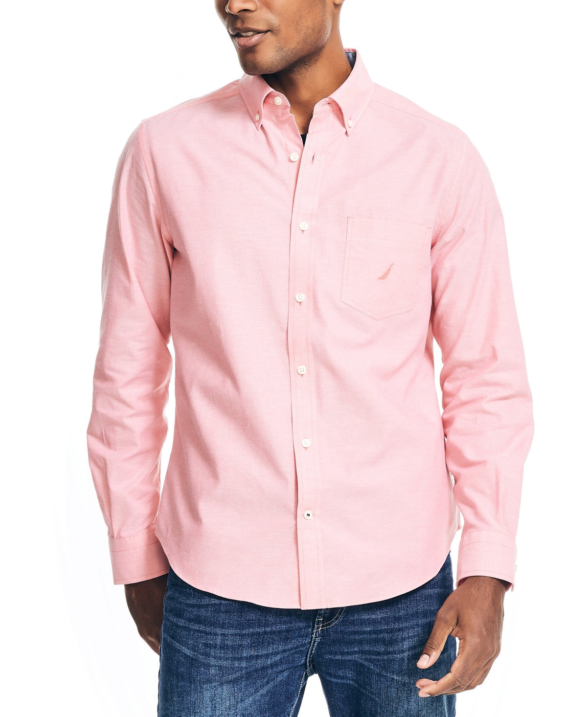 Nautica Mens Stretch Button Down Shirt Dreamy Coral Pink XS