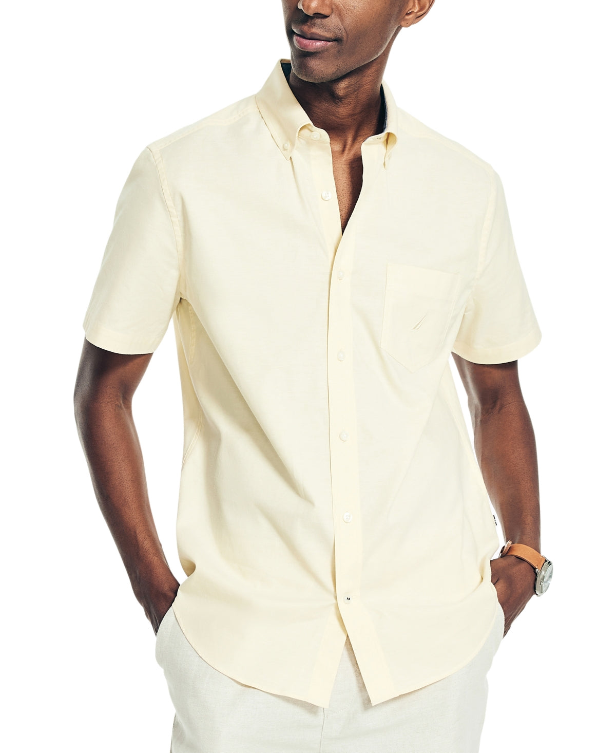 Nautica Men's Classic Fit Short Sleeve Button Down Oxford Shirt Yellow Small