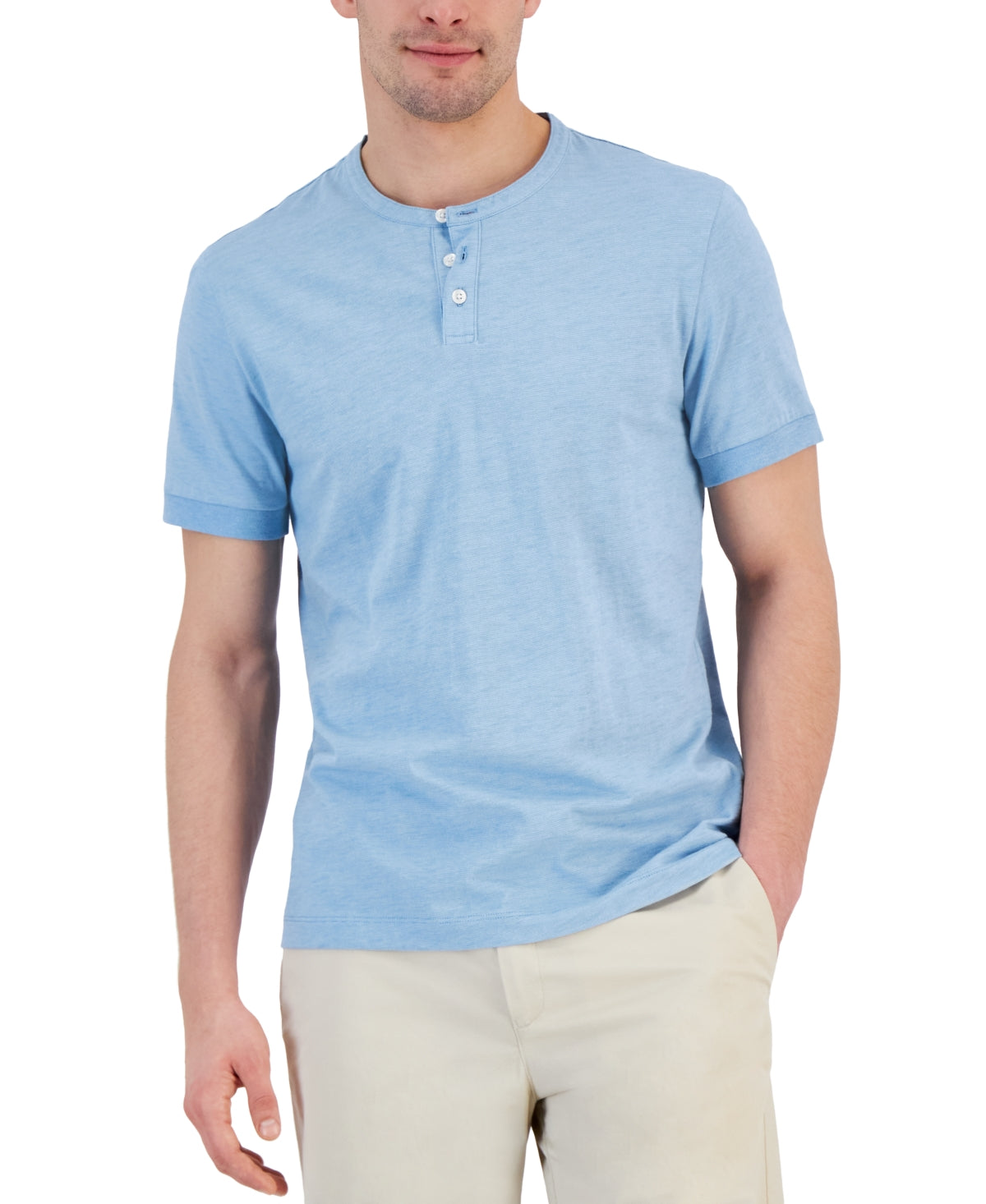 Alfani Men's Short Sleeve Henley T Shirt Light Blue XL