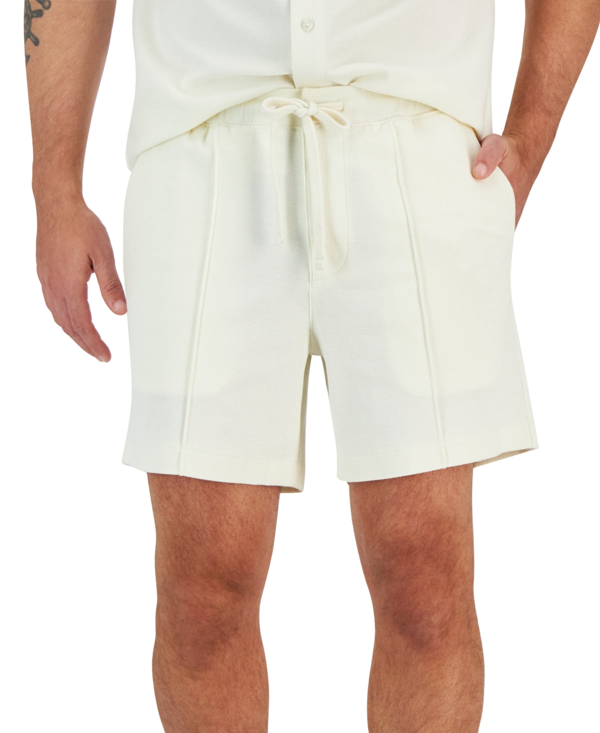 Alfani Men's Solid Pique Shorts Vanilla Ice White XL