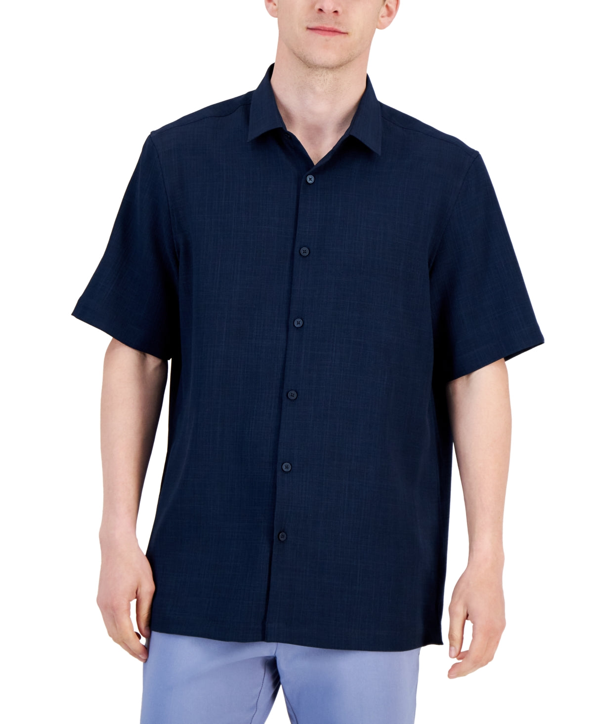 Alfani Men's Short Sleeve Button Down Shirt Neo Navy Blue Medium
