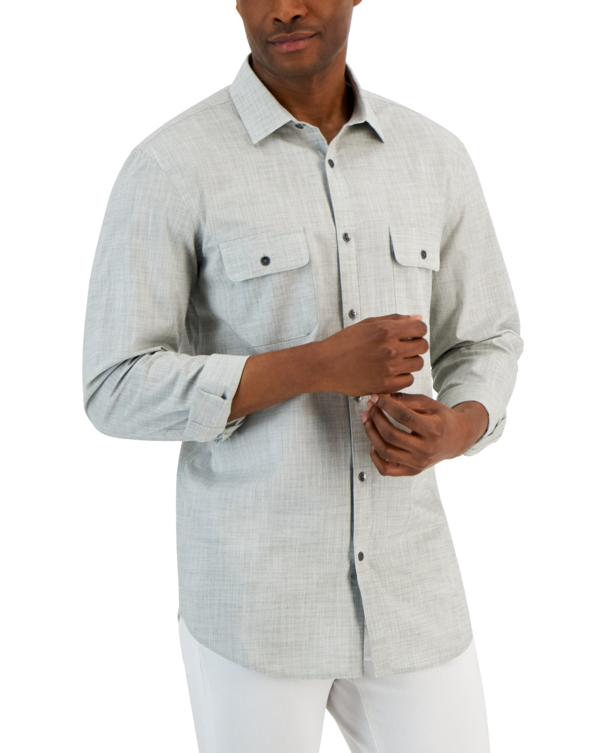 Alfani Mens Button Down Shirt Military Soil Green  2XL