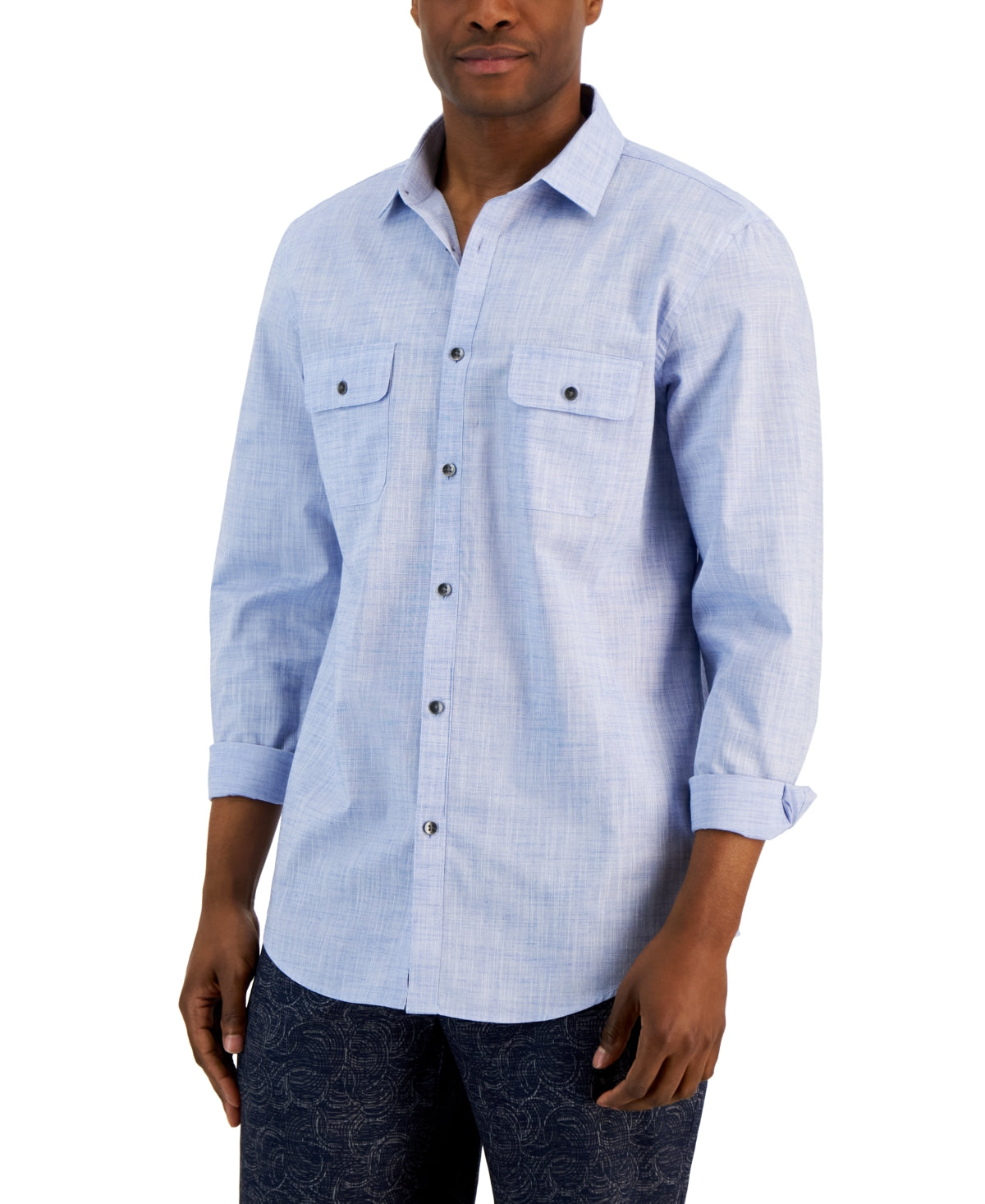 Alfani Men's Regular Fit Solid Button Down Shirt Blue Bright Small
