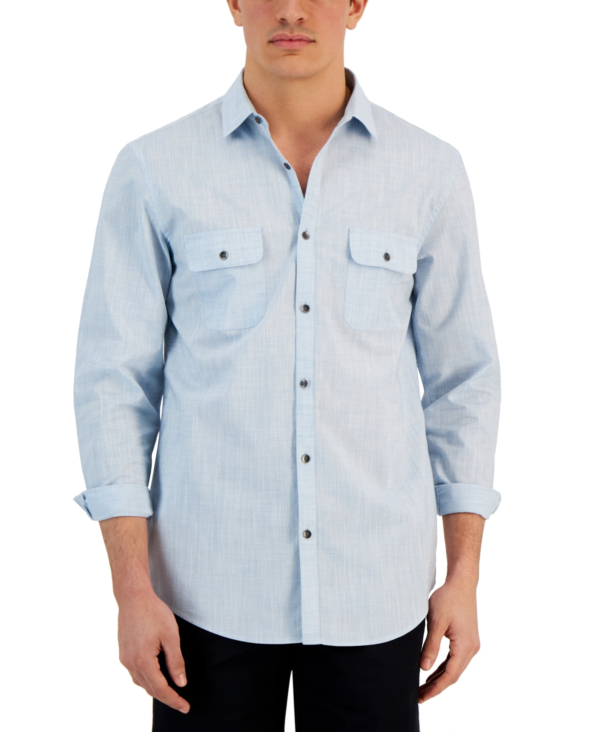 Alfani Men's Regular Fit Solid Button Down  Shirt Day Flower Light Blue Small