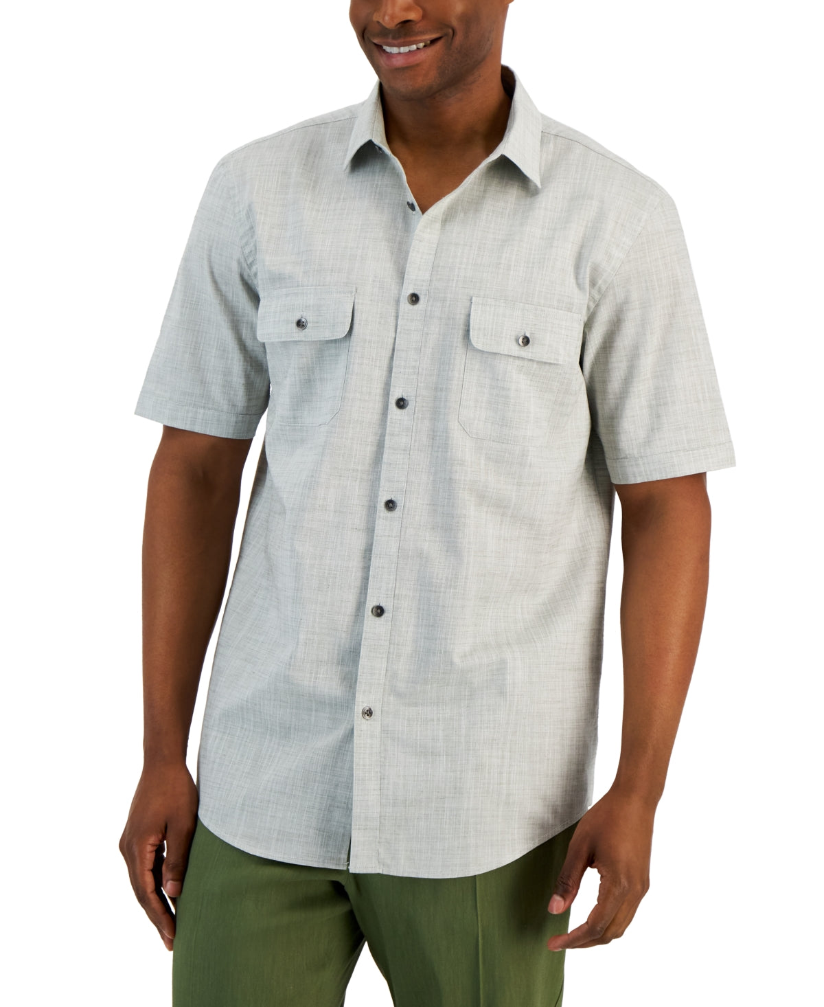 Alfani Mens Warren Short Sleeve Shirt Light Green Small