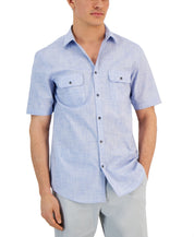 Alfani Mens Regular fit Short Sleeve Button-Up Shirt Small Blue