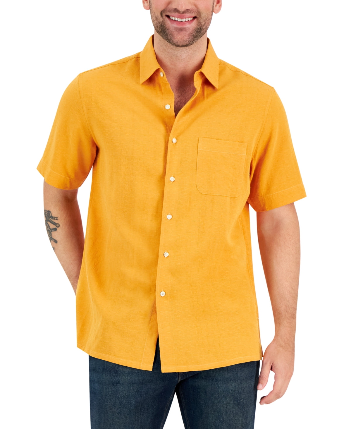 Club Room Men's Orange Textured Short Sleeve Button Down Shirt 2XL