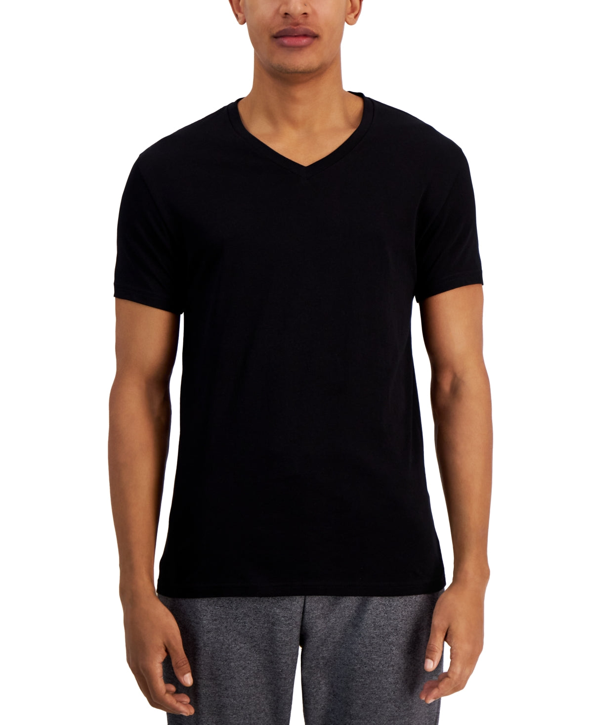 Alfani Mens Regular fit V Neck T-Shirt Medium Black Solid