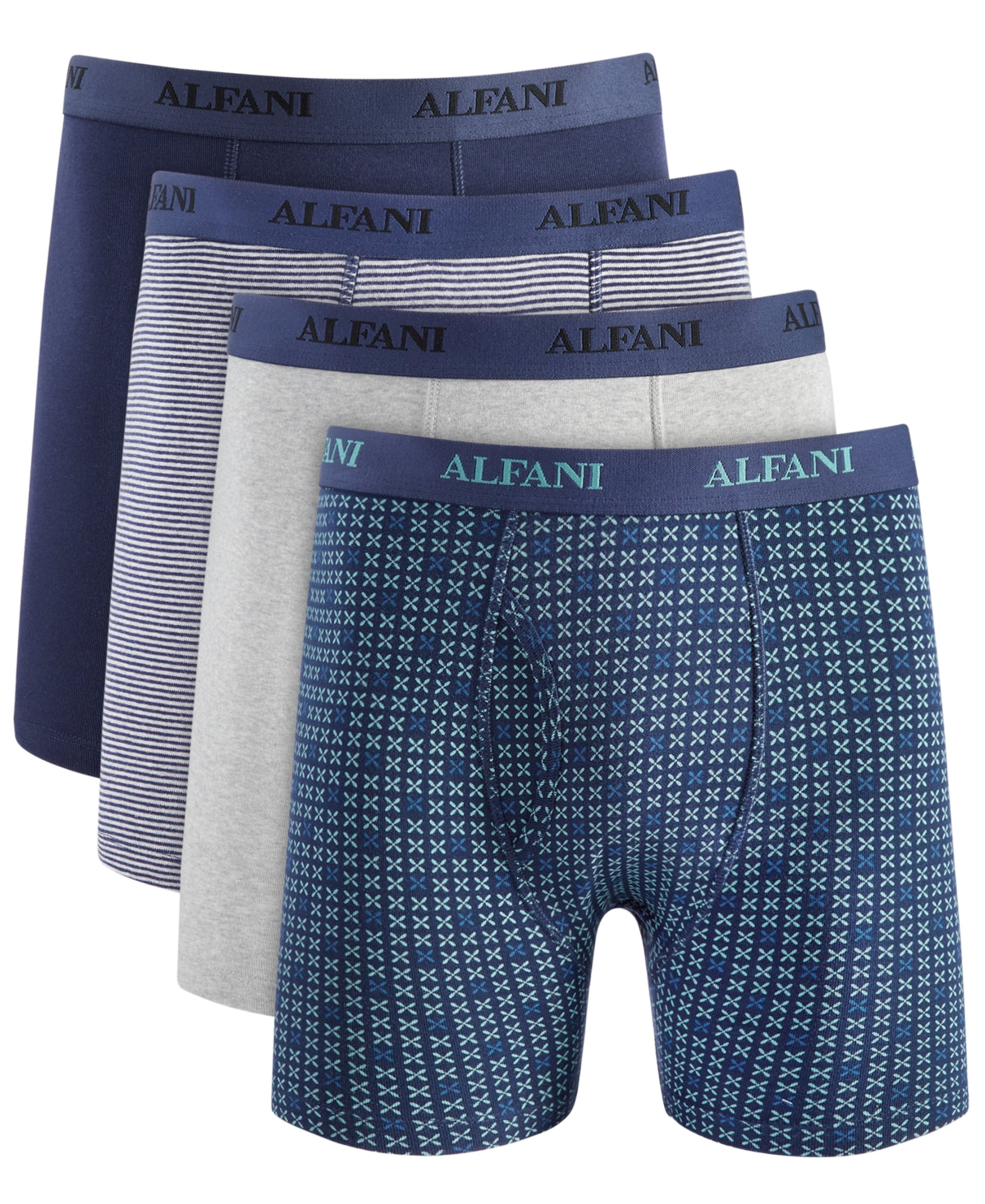 Alfani Men's 4 Pack Moisture Wicking Cotton Boxer Briefs Navy Blue Combo Large